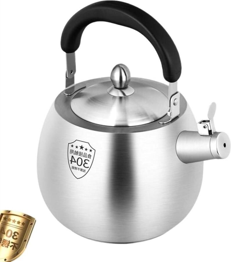 Waterkoker Met Fluitje Kookketel Fornuis Water Koken Verdikt 304 RVS 3.5 Liter Zilver
