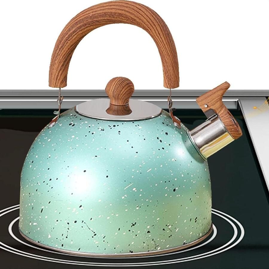 Fluitende Waterkoker Theeketel Roestvrijstaal Water Koken Luid Fluitje 2L Groen