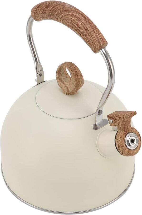Fluitende Waterkoker Theepot RVS Water Koken Ergonomisch Handvat 2.5 Liter Beige