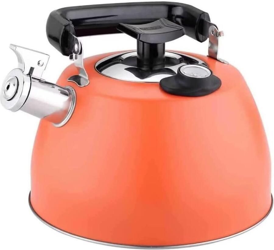 Fluitketel met thermometer Waterkoker theepot Water koken Roestvrij staal 3.5 liter Oranje