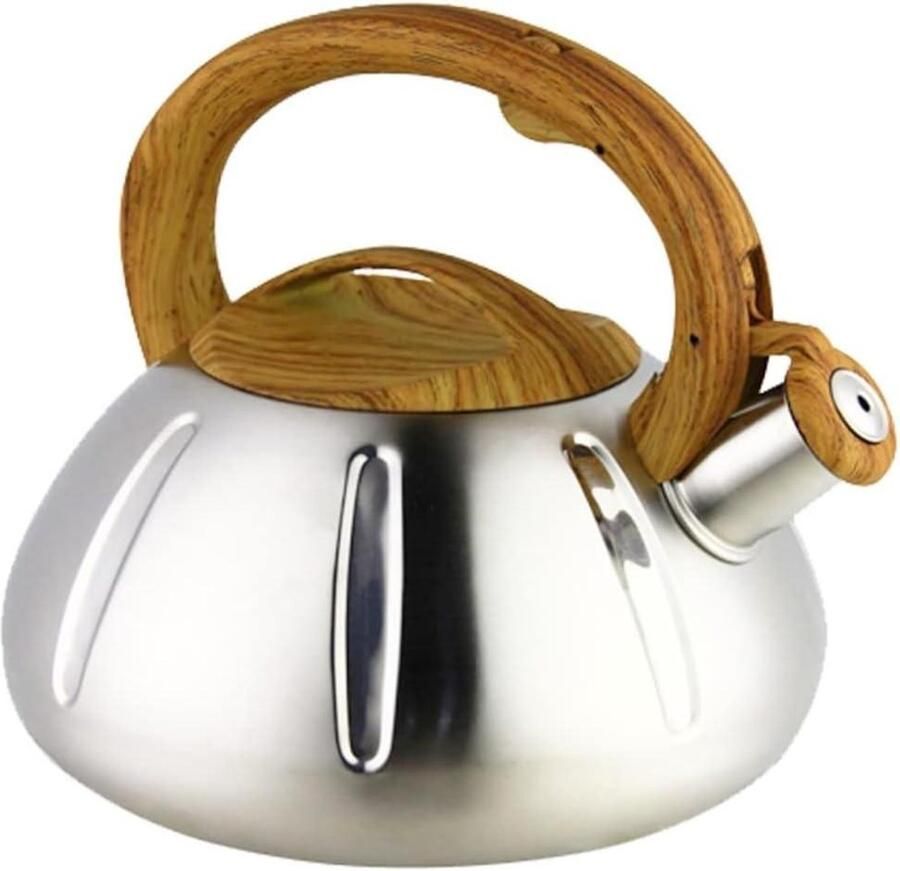 Fluitketel Roestvrij Staal Waterketel Theepot Water Koken Automatisch Fluitend Geluid 2.5L Zilver