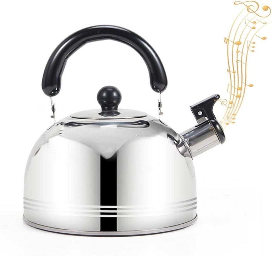 Inductie Fluitketel Waterkoker Theepot Water Koken Roestvrij Staal 2L Zilver
