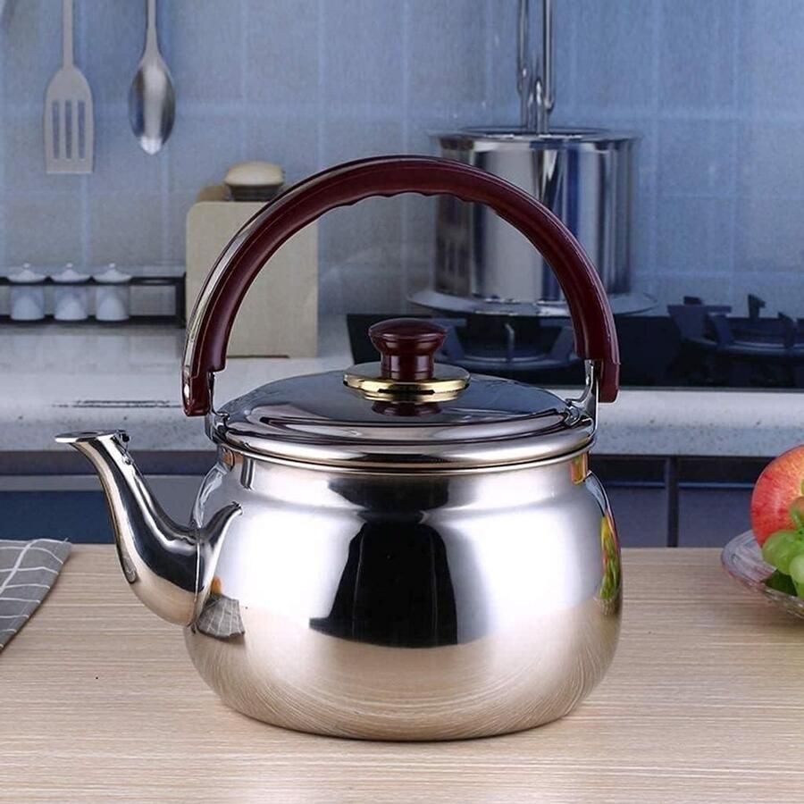 Fluitketel Roestvrij Staal Waterkoker Kookplaat Water Koken Geschikt voor Alle Kookplaten 1.8L Zilver