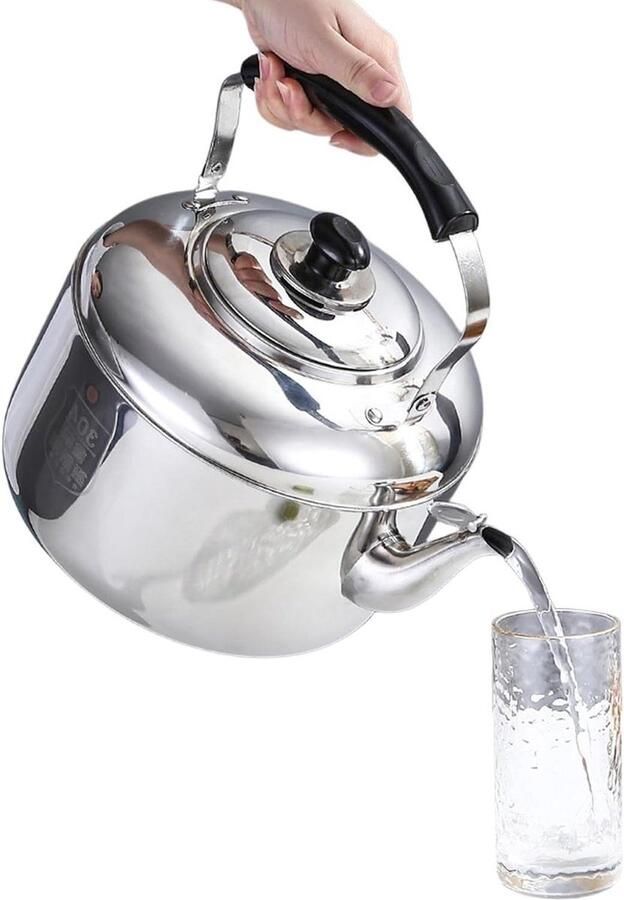 Theeketel Roestvrij Staal Kokende Waterkoker Fluitketel Water Koken Automatische Fluitfunctie 5 Liter Zilver