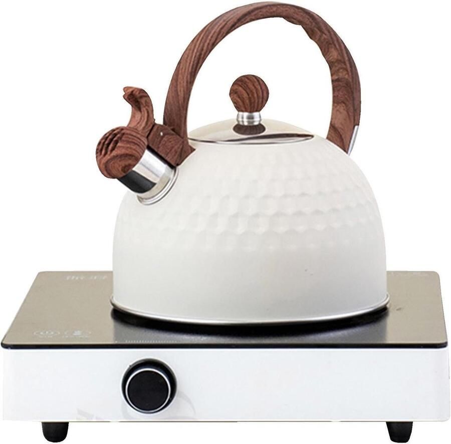 Fluitketel Roestvrij Staal Waterkoker Theepot Warme Dranken Maken Luid Kooksignaal 25 liter Hamer Beige