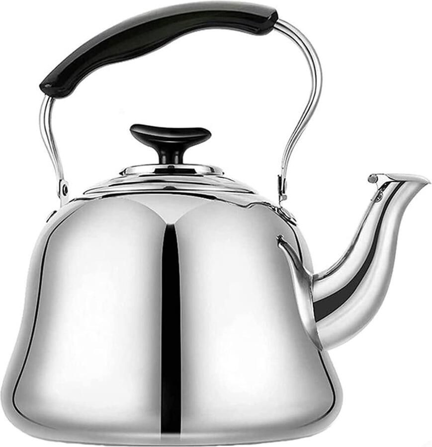 Waterkoker Roestvrijstaal Fluitketel Theepot Water Koken Gestroomlijnde Uitloop 5 liter Zilver