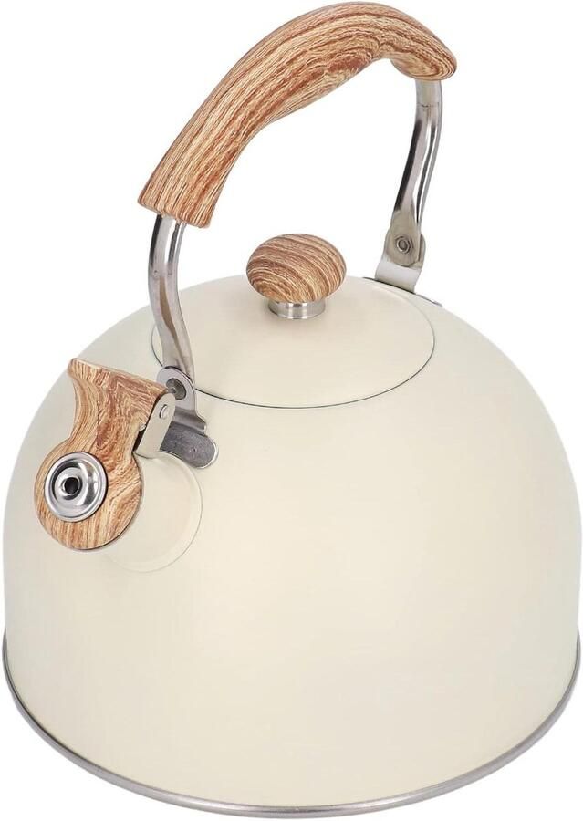 Fluitketel RVS Theeketel Waterkoker Water Koken Automatisch Fluitend Geluid 25 Liter Beige