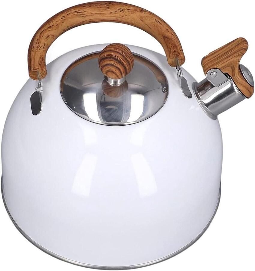 Fluitketel RVS Waterketel Kookketel Snel Water Koken Met Houten Handvat 25 Liter Wit
