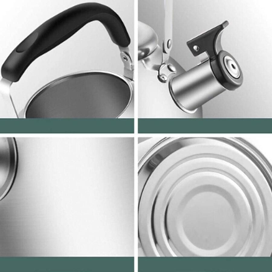 Fluitketel RVS Waterketel Theepot Water Koken Automatisch Fluitapparaat 5L Zilver