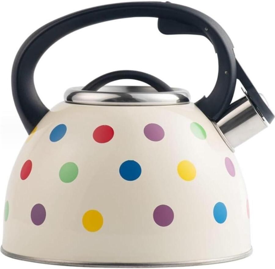 Fluitketel RVS Waterkoker Kookpan Water Koken Stijlvol Polka Dot Design 2.5 Liter Rood