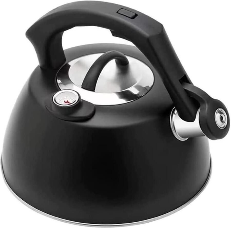 Fluitketel RVS Waterkoker Theepot Water Koken Met Thermometer 3.5L Zwart