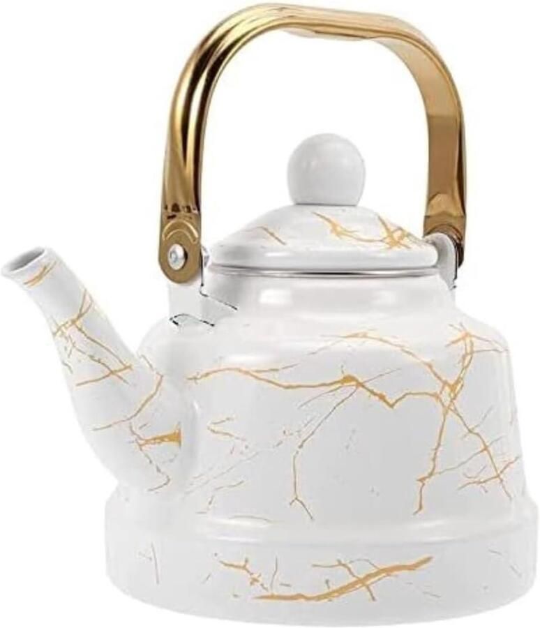 Fluitketel Theeketel Waterkoker Water Koken Gelijkmatige Verwarming 1.7 Liter Wit Marmerlook