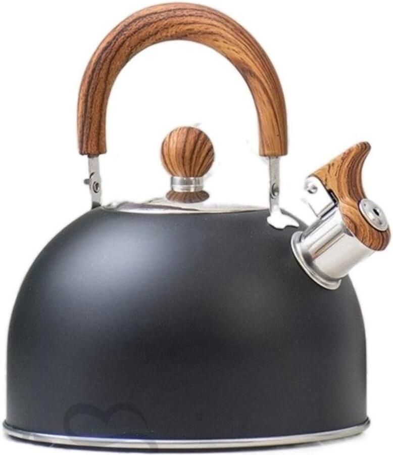 Waterkoker met Fluitje Theeketel RVS Water Koken Roestvrij Staal 2.5L Zwart