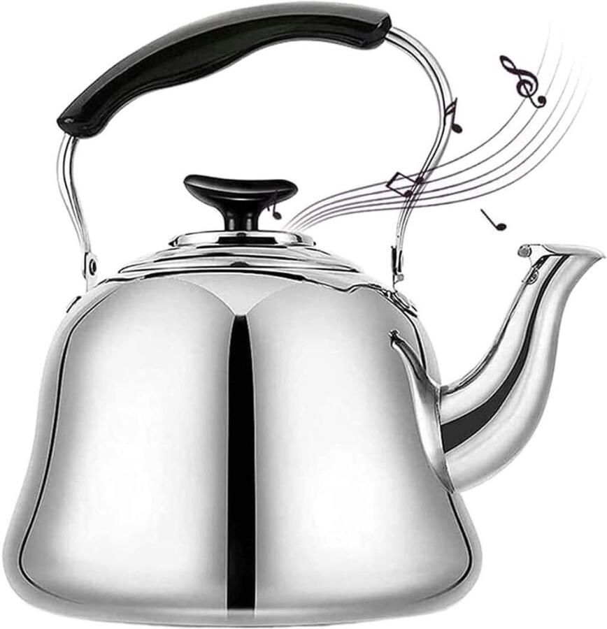 Waterkoker Roestvrijstaal Theepot Fluitketel Water Koken Automatisch Piepapparaat 5 Liter Zilver