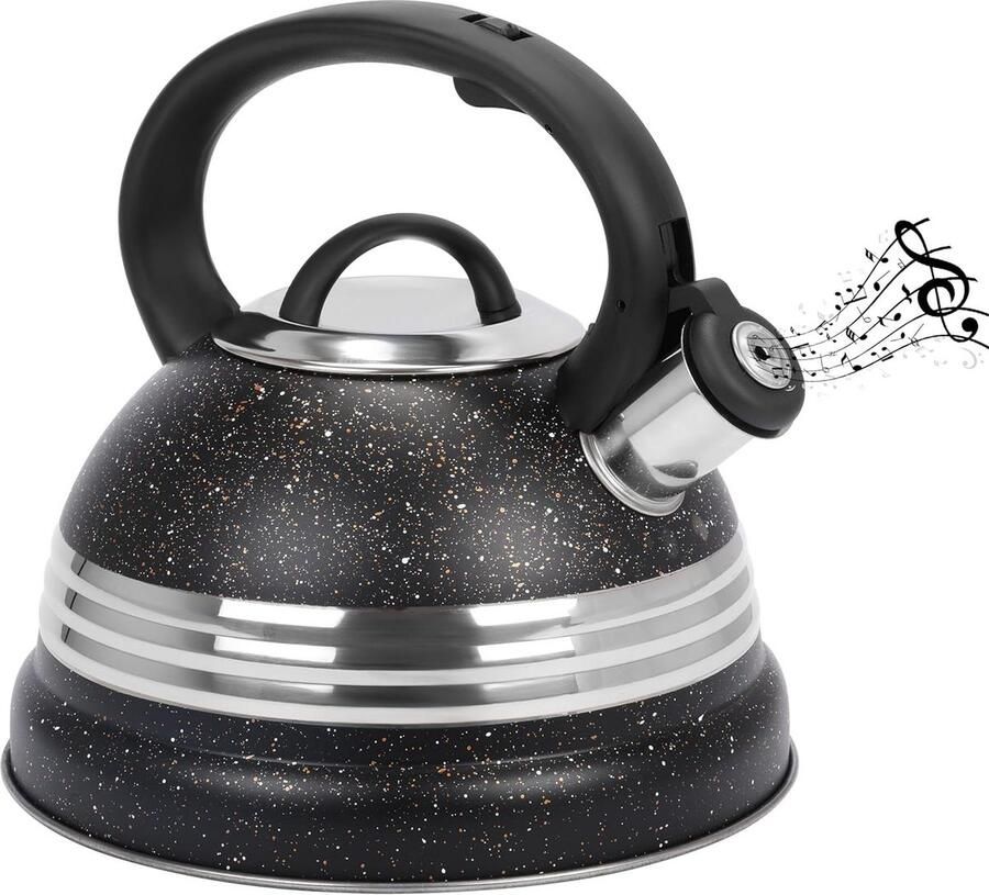 Fluitketel Waterkoker Koffie en Thee Luid Fluitende Alarm 3L Capaciteit Zwart