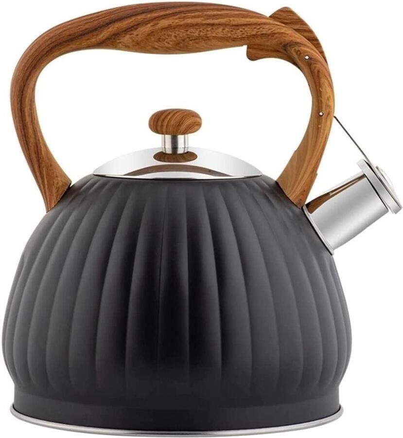 Fluitketel Waterkoker Theeketel Kookketel Water Koken Houtnerf Anti-Brandwonden Handvat 3.5L Nero