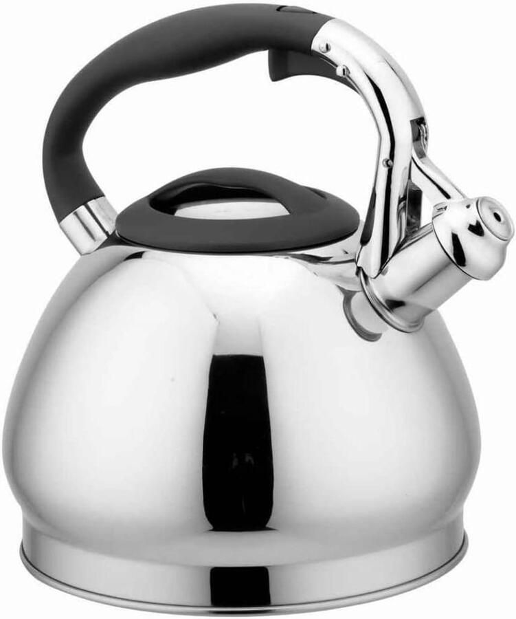 Theeketel RVS Waterkoker Fluitketel Water Koken Geluidsignaal Kooktijd 3 Liter Inhoud Zwart