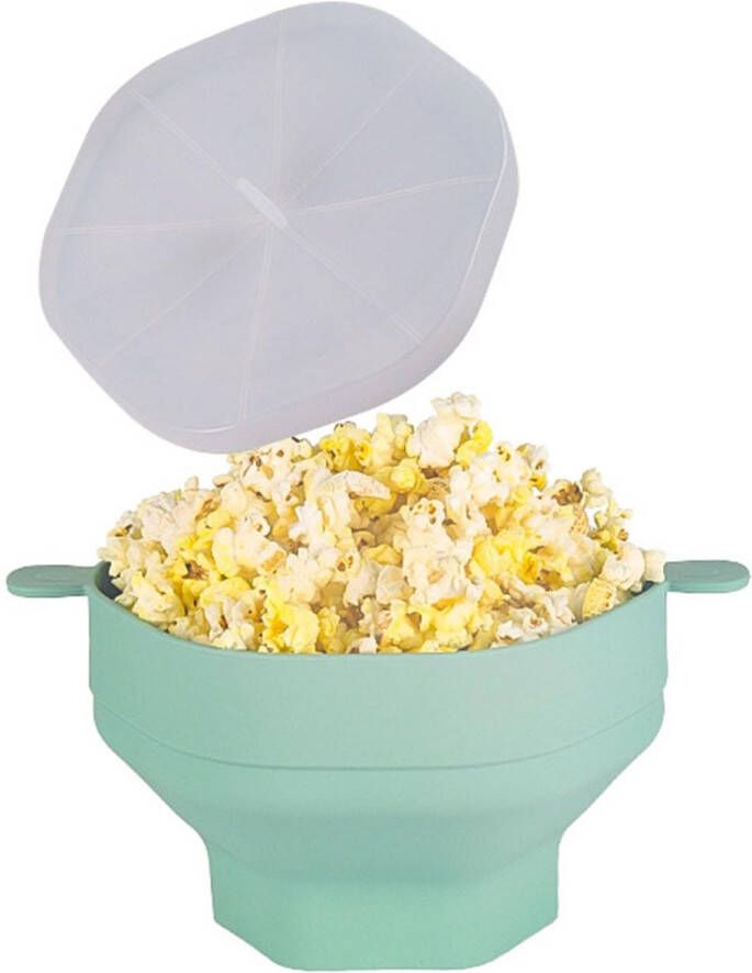 Foldable Popcorn Bowl with Handle Heat Resistant Portable Silicone Microwave Popcorn Maker (Cyan)