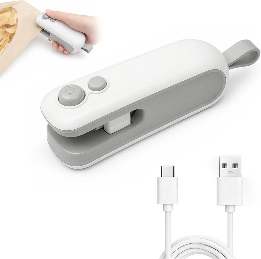 Folielasapparaat 2-in-1 handfolielasapparaat met cutter USB-oplaadbaar zaklassen met magnetische voet voor voedselopslag draagbaar zaklassen (wit)