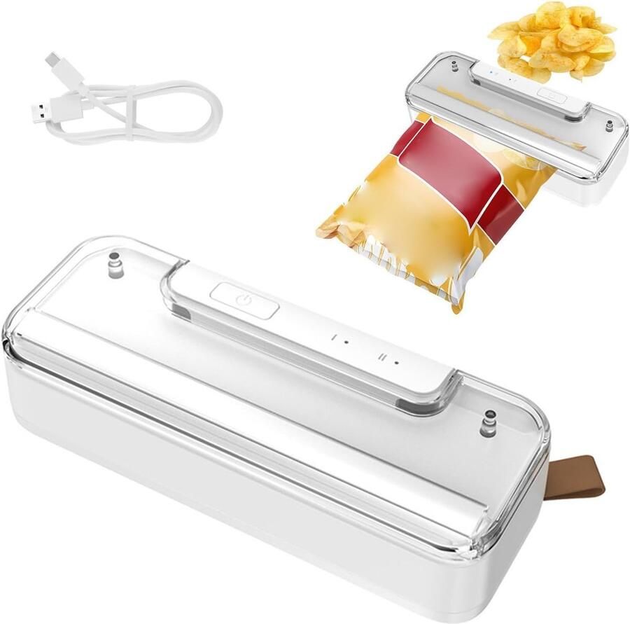 Folielasapparaat 2-in-1 zakjessealer met snijder mini zakjessluiter oplaadbaar draagbaar heetsealapparaat zakjessealer met magnetische voet voor plastic zakken zakjes snacks
