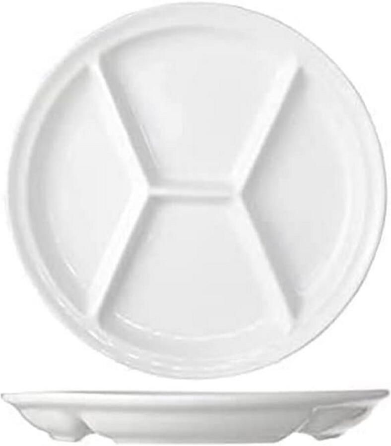 Fondue bord Dienblad met vakjes Gezellig eten Vier compartimenten 26 cm diameter Wit