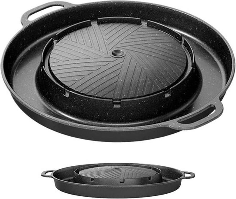 Binnenpan Grillplaat 2-in-1 Kookplaat Gezellig Tafelen Antiaanbaklaag 33.5 x 22 cm Zwart