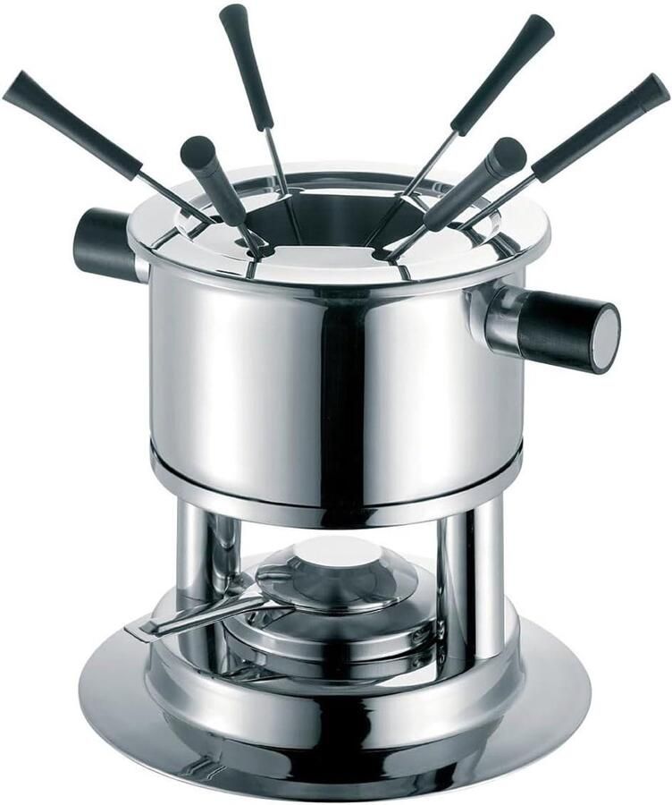 Fondue Mambo pan Kaasfondue set Gezellig tafelen Inclusief 6 vorkjes 16cm diameter Zilverkleurig