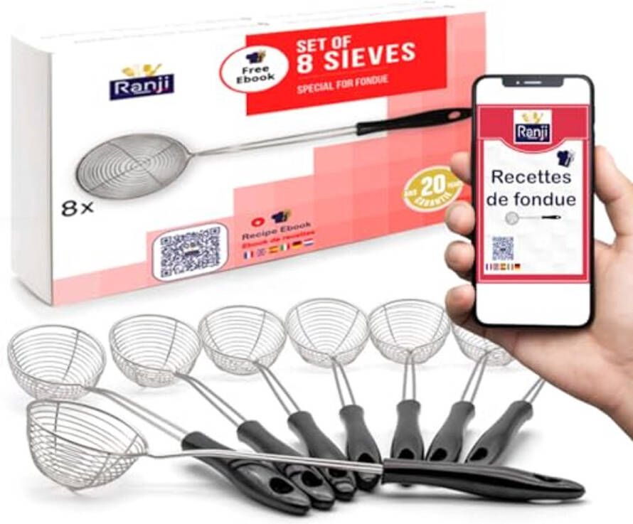 Fondue Schepnet Set Roestvrij Staal Perfect voor Fondue Feestjes 6 cm Diameter Set van 8