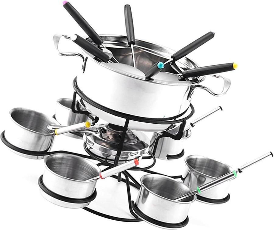 Fondue Set Kaasfondue Pan Gezellig Tafelen Roterend Ontwerp Voor Zes Personen Meerkleurig
