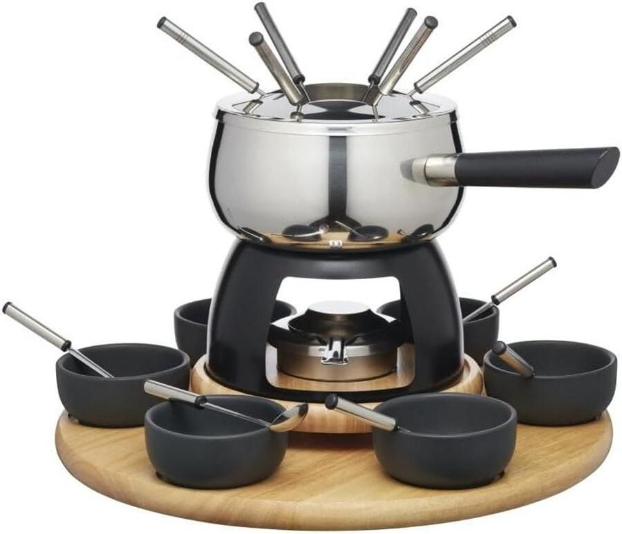 Fondue Set Diner Set Gezellig Tafelen Draaibare Basis 22 Delig Zilverkleurig