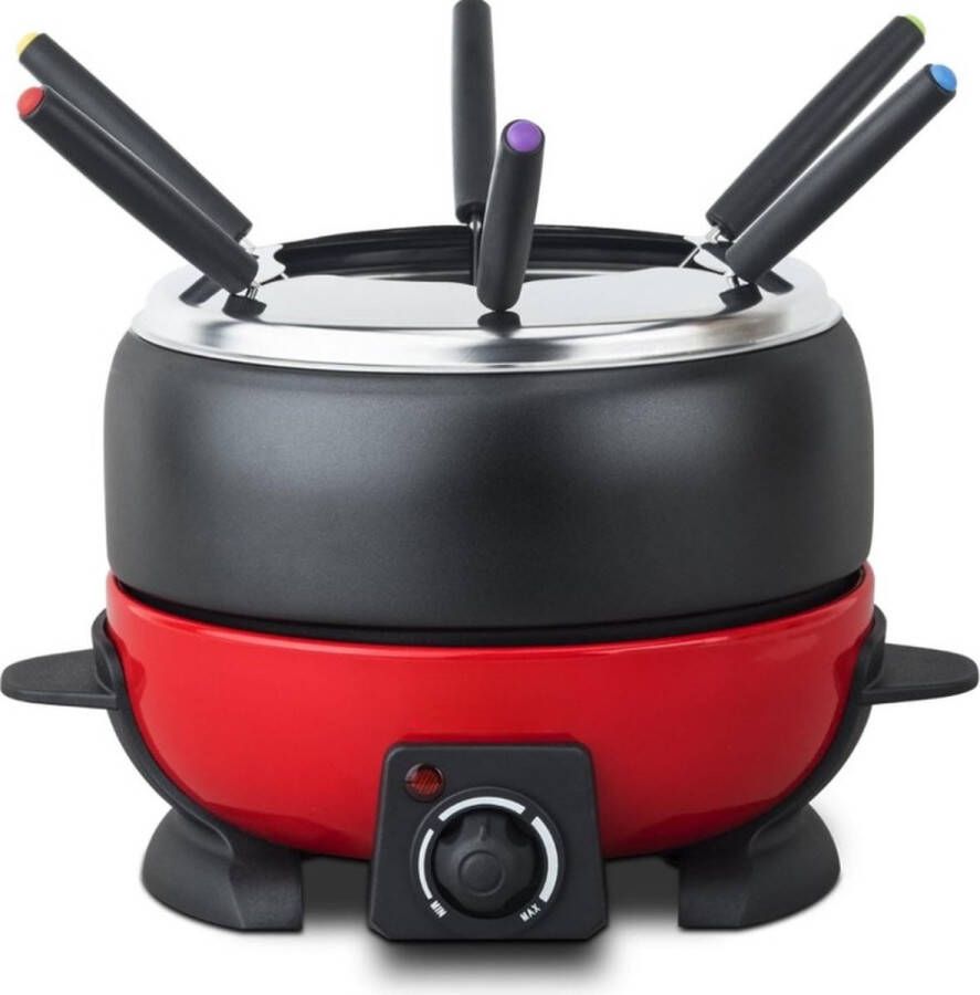Fondue Set Electrisch 6 Vorken Roestvrij Staal Elektrisch KaasFondue Bourguignonne Verwijderbare Non-stick Schaal Anti-Spill Deksel Rood 2L