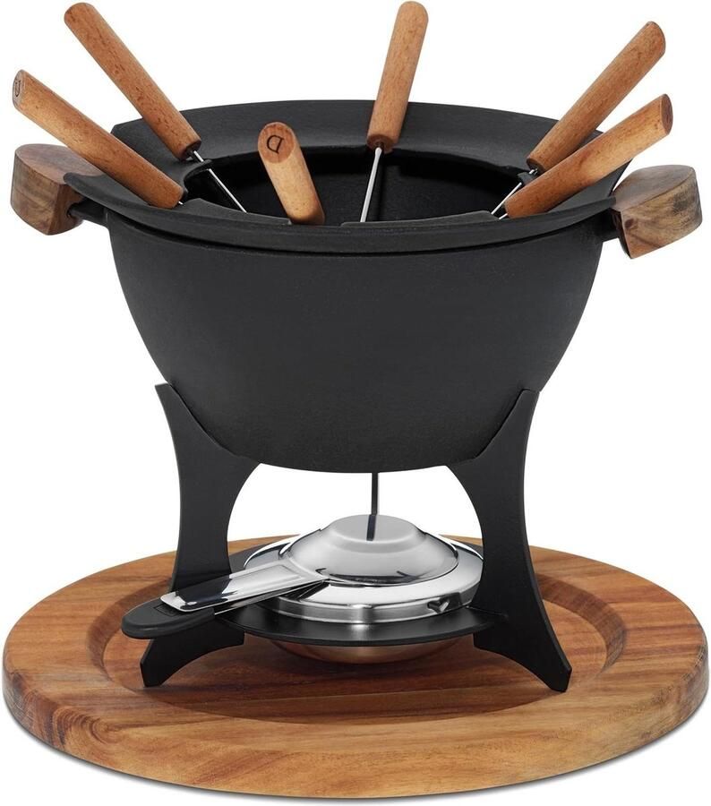 Fondue Set Gourmet Set Diner Set Gezellig Eten Geëmailleerd Gietijzer 11 stuks Zwart
