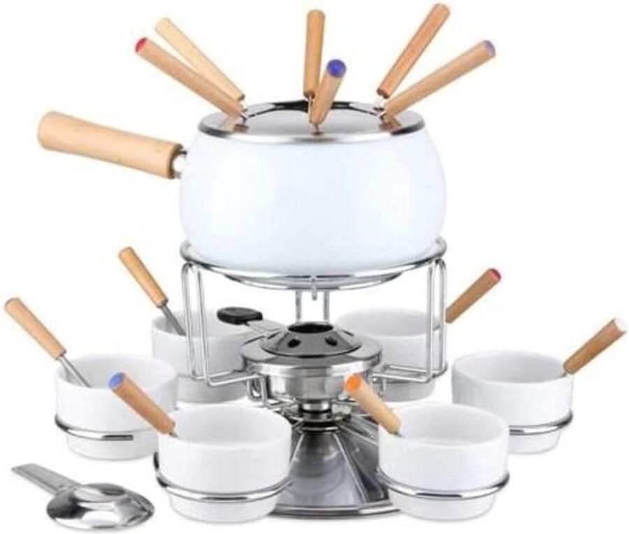 Fondue Set Compleet Pakket Gezellig Tafelen 23 Delig Inclusief 35 cm Wit