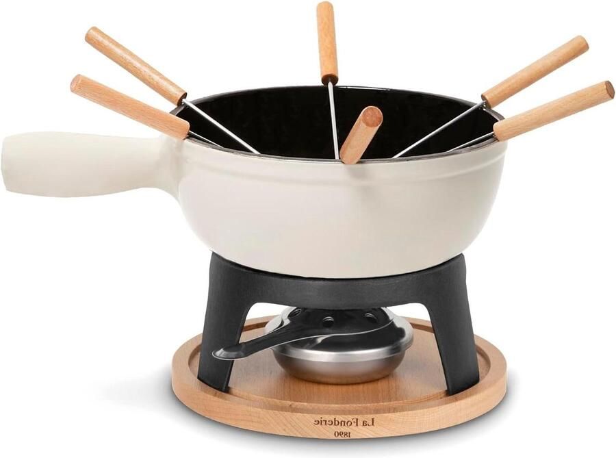 Fondue Set Kaas Chocola Gezellige Avonden Gietijzeren Pan 1.8 Liter Natuurlijk