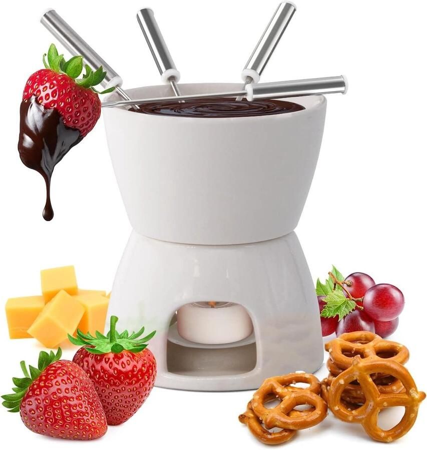 Fondue Set Kaas Fondue Gezellige Avonden Theelicht Verwarming Voor 4 Personen Wit