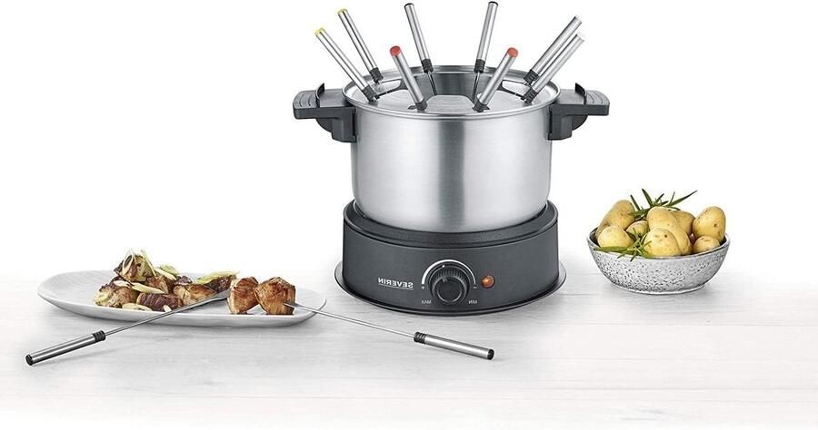 Fondue Set Kaasfondue Chocola Gezellig Tafelen Verstelbare Thermostaat 1.4 Liter Zwart Staal