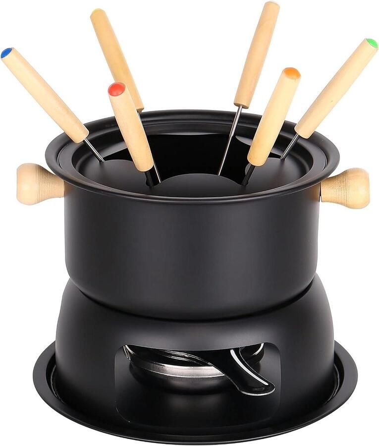 Fondue Set Kaasfondue Chocoladefondue Gezellige Avonden Voor 6 Personen 19x85 cm Mat Zwart