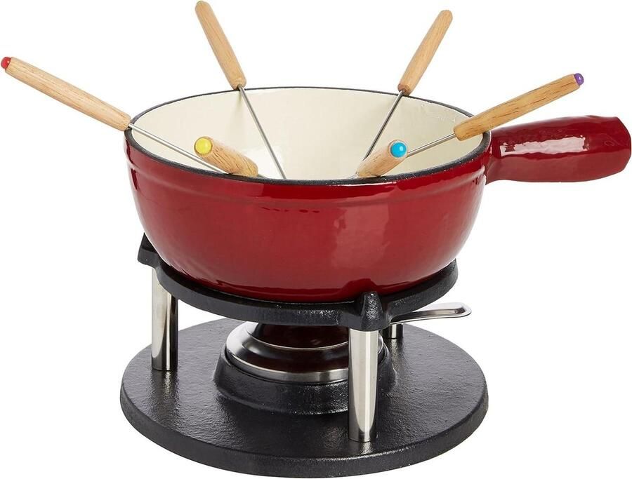 Fondue set Kaasfondue Gezellig tafelen Gelijkmatige warmte 6 personen Rood