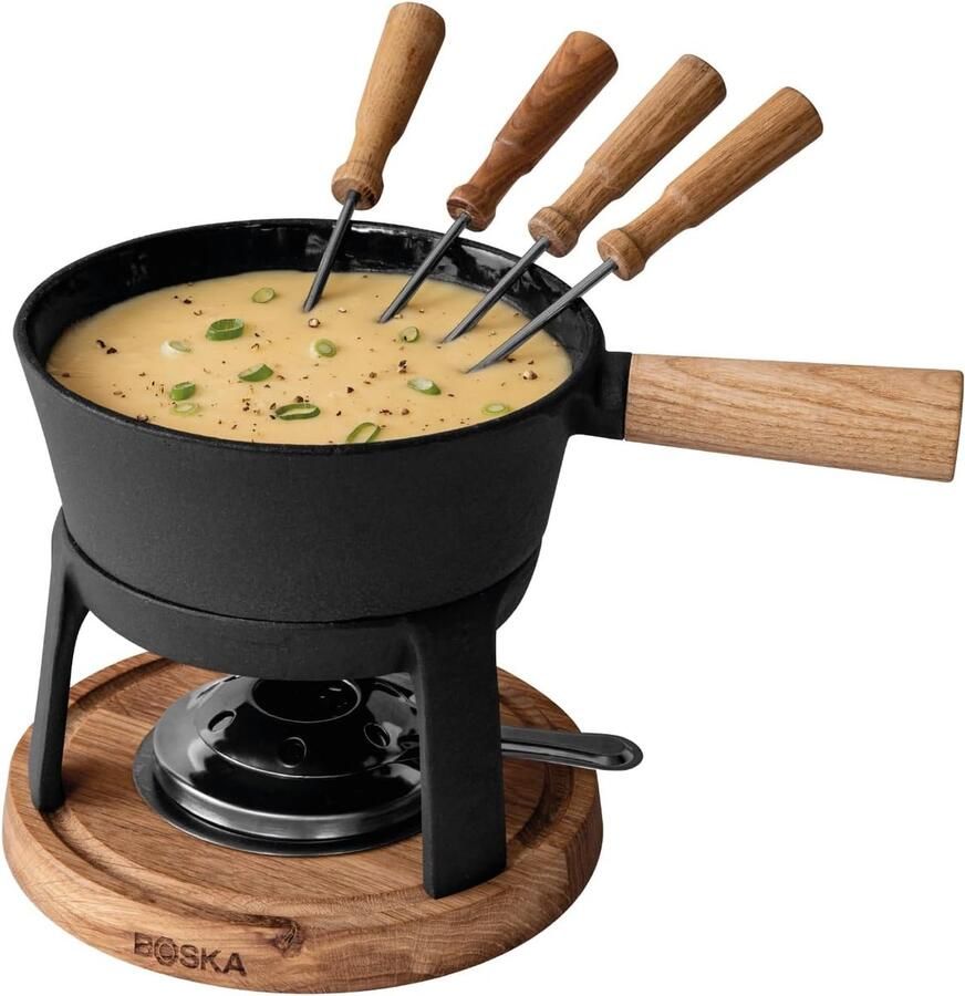 Fondue Set Kaasfondue Pan Gezellig Tafelen Voor Elke Warmtebron 12 Liter Bruin Zilver