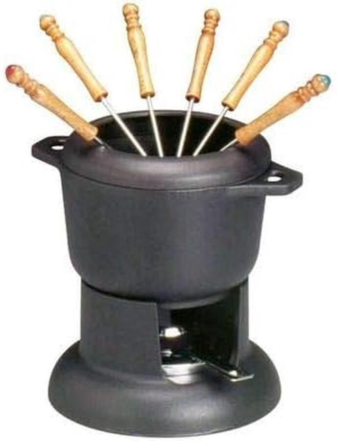 Fondue Set Kaasfondue Pan Gezellig Tafelen Gietijzeren Caquelon 1.1 Liter Zwart