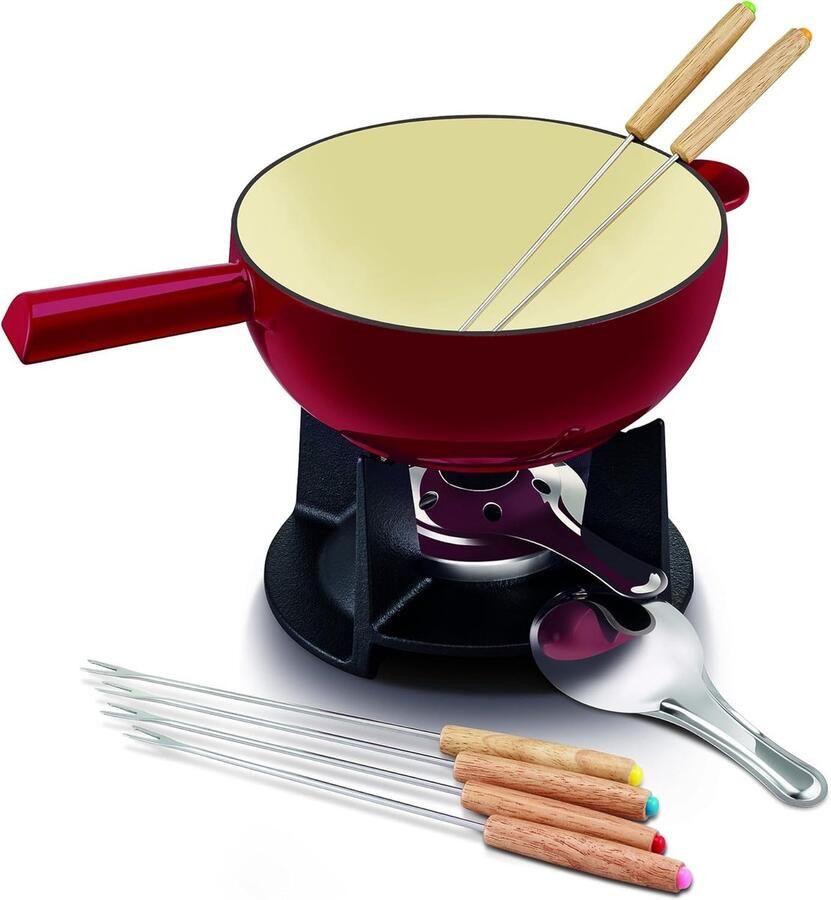 Fondue Set Kaasfondue Pan Gezellige Avonden Gegoten IJzer 2 Liter Rood - Foto 2