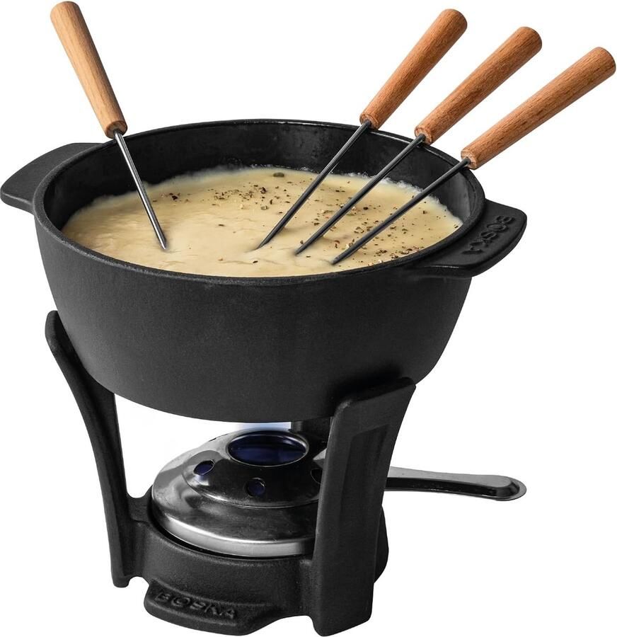 Fondue set Kaasfondue pot Gezellig tafelen Gietijzeren pan 1.1 liter Zwart