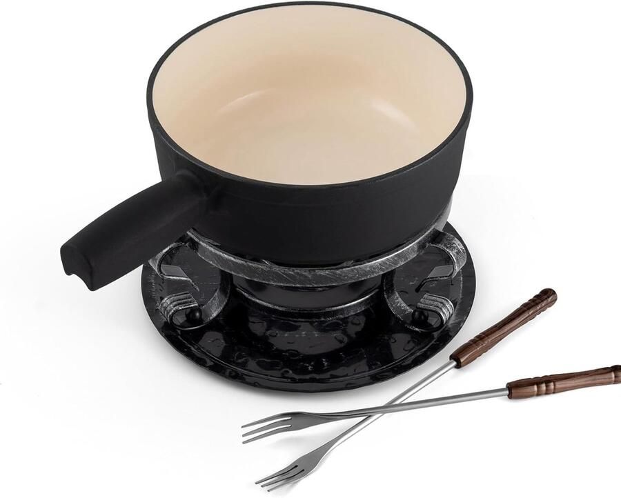 Fondue set Kaasfondue set Gezellig tafelen Gietijzeren pot 2 liter Matzwart