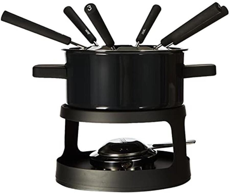Fondue Set Kaasfondue Set Gezellig Tafelen Inclusief 6 Vorken 1.5 Liter Zwart