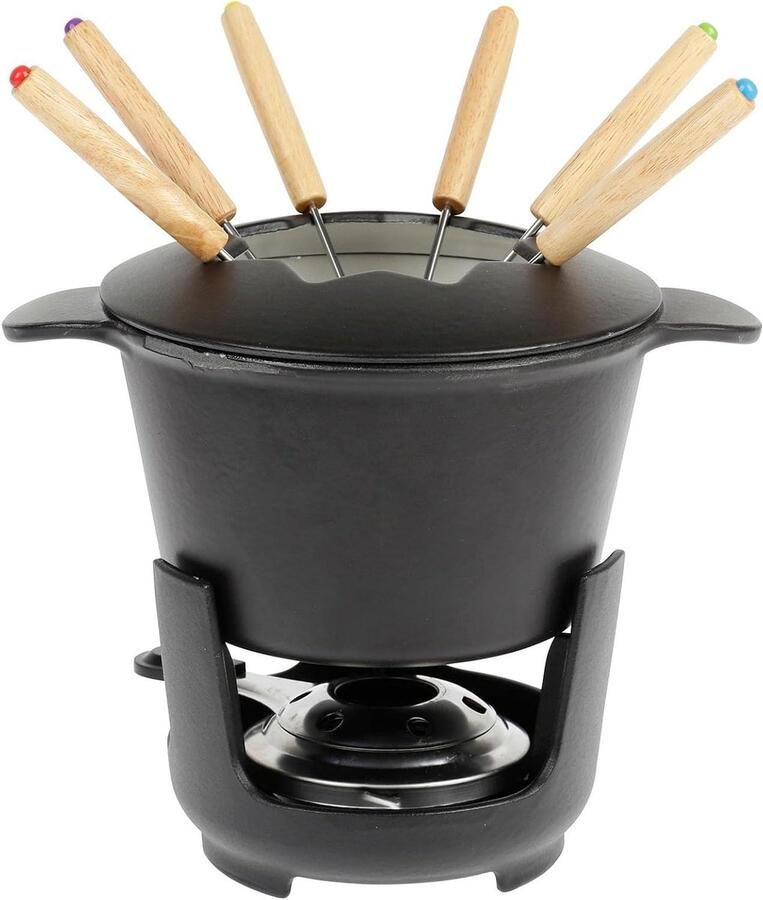 Fondue set Kaasfondue set Gezellige avonden Gegoten ijzer 10-delig Zwart