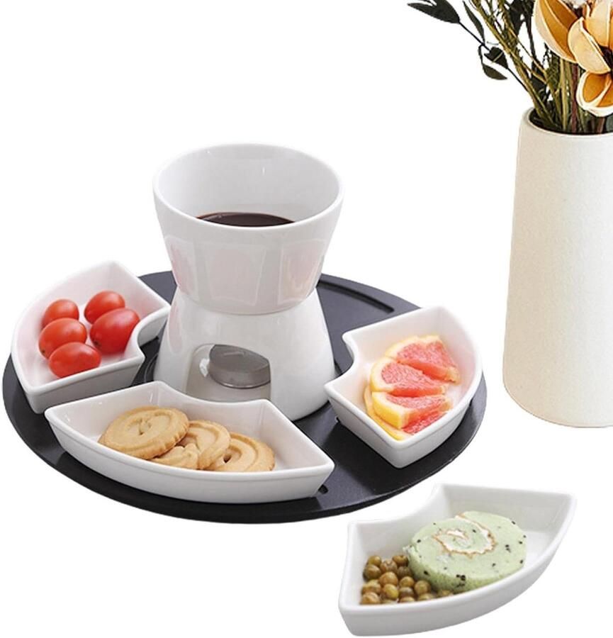 Fondue Set Keramische Pot Gezellige Bijeenkomst Hoge Temperatuur Bestendig 27 x 27 x 15 cm Wit