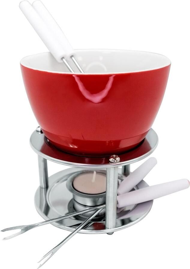 Fondue Set Multikleur 18 x 19 6 x 12 3 cm Keramisch en RVS Voor Chocolade en Kaas