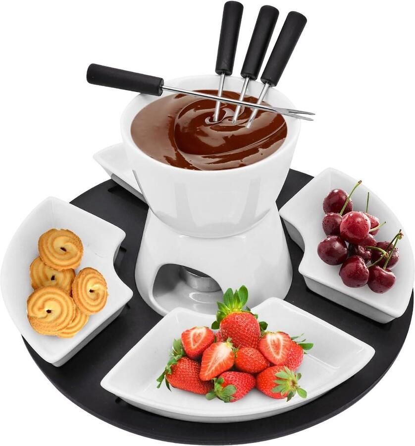 Fondue Set Smeltkroes Desserts Delen Keramisch Materiaal 300 ml Wit