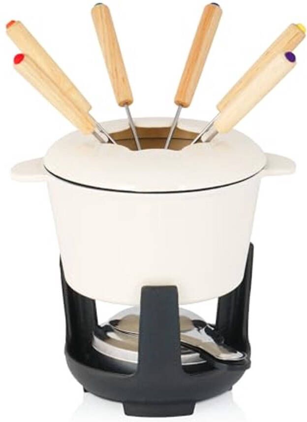 Fondue Set voor 6 Personen 1 Liter 13-Delige Gietijzeren Fondue Set met Brander en Vorken