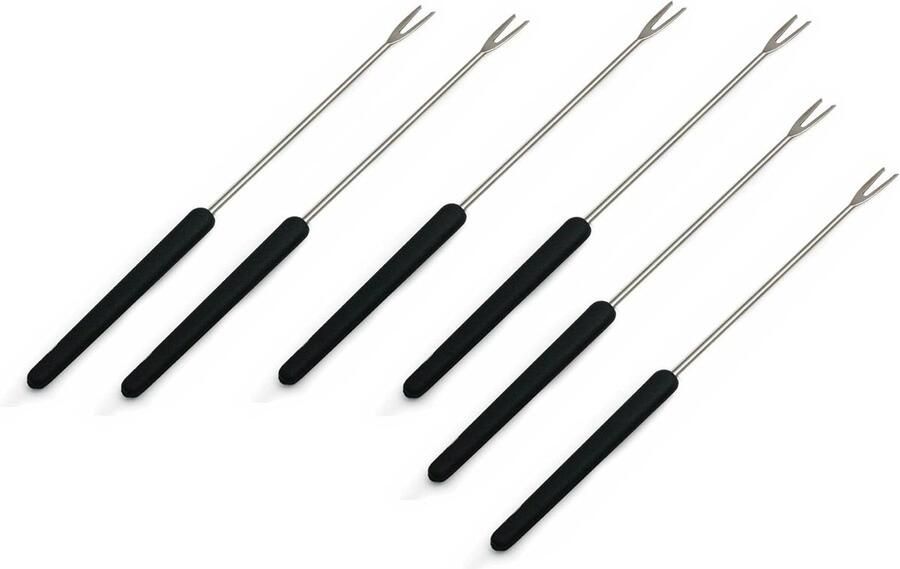 Fondue Vorken 6-delige set Kaas en Vlees Scherpe tanden met weerhaken 27 cm Zwart